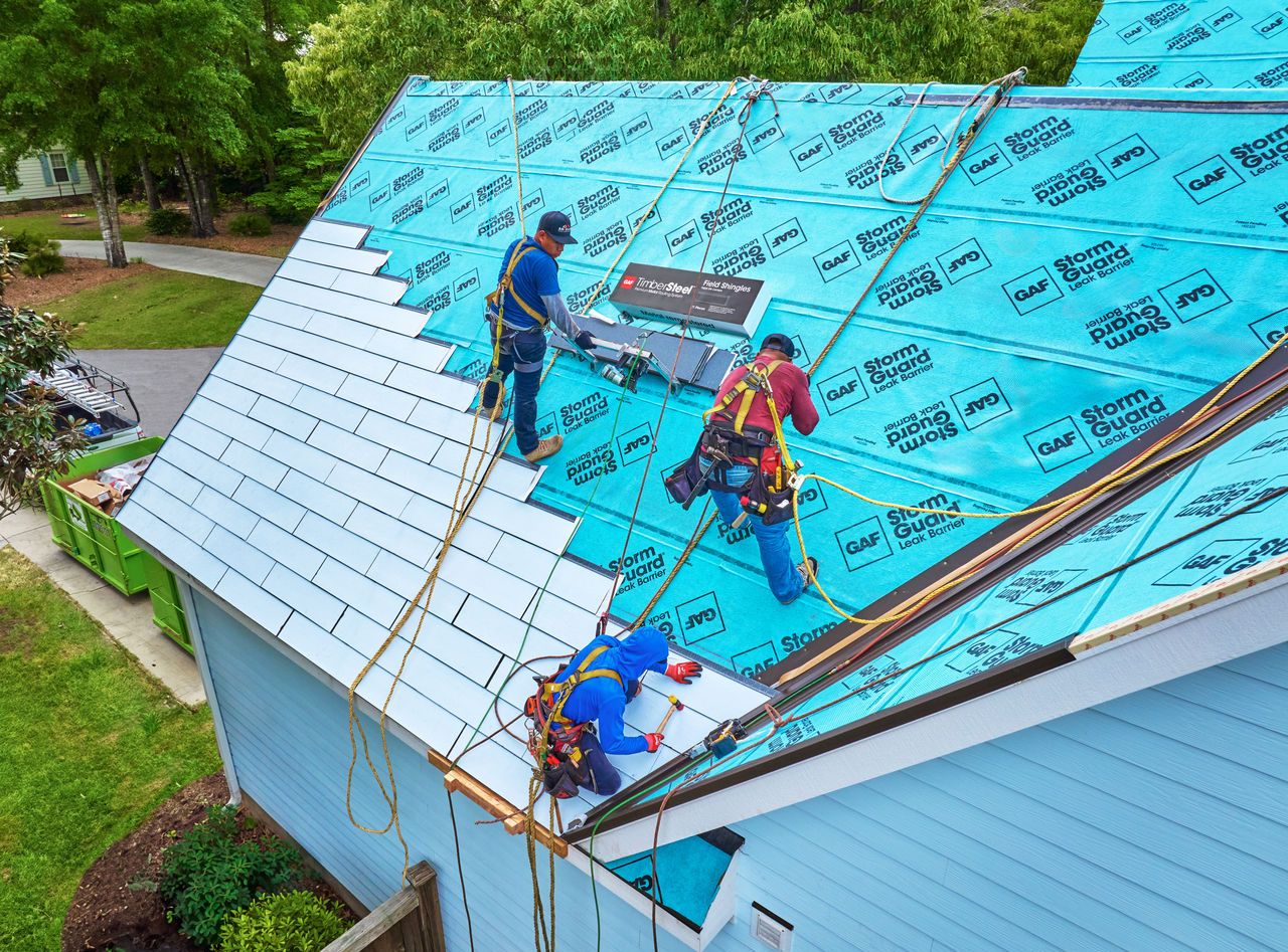 GAF StormGuard Underlayment on the roof of a house.